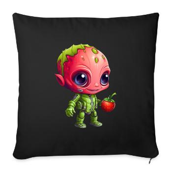 Strawberry Alien: Green & Red en interaction - Coussin et housse de 45 x 45 cm - noir - Devant