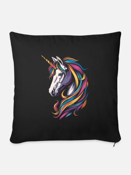 Buntes Einhorn - Sofakissen mit Füllung 45 x 45 cm - Schwarz
