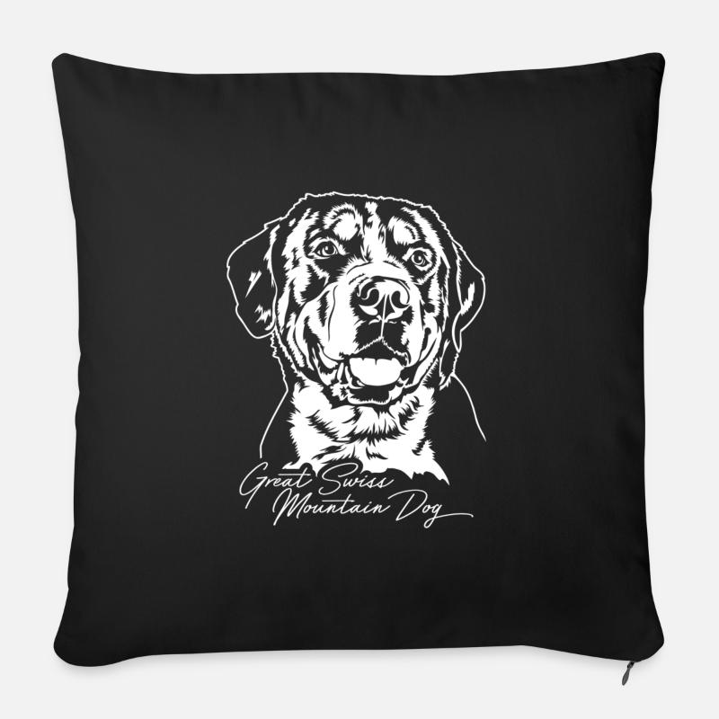 Grand Bouvier Suisse Portrait Chiens Wilsigns - Coussin et housse de 45 x 45 cm - noir