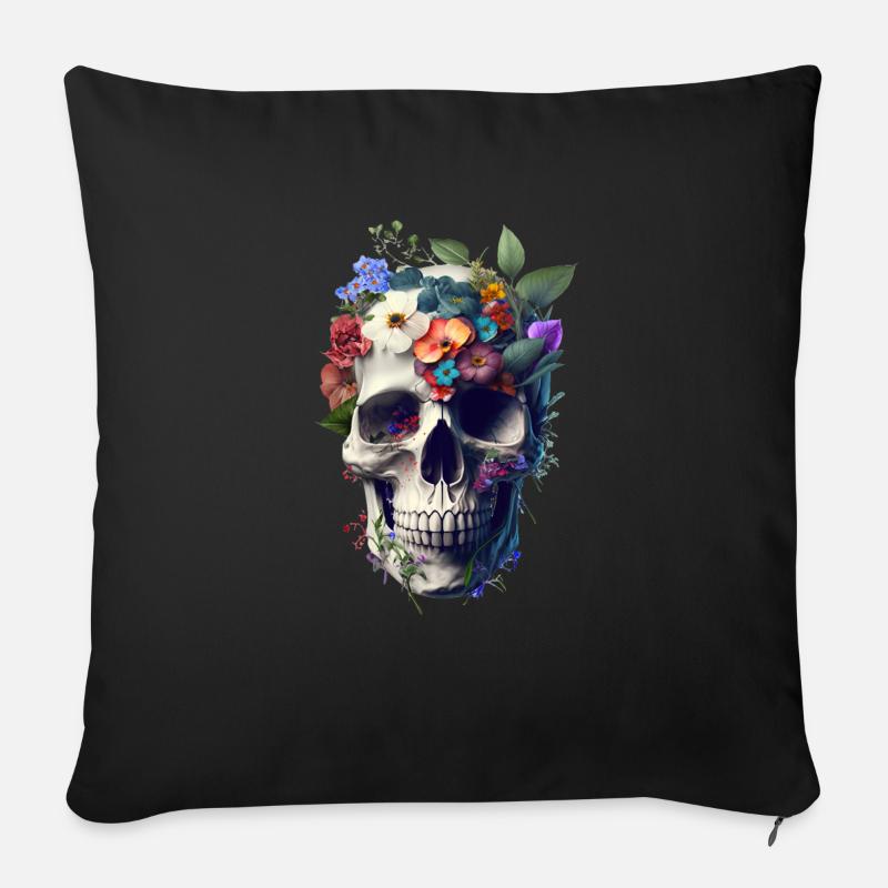 SKULL-FLOWERS - Sofakissen mit Füllung 45 x 45 cm - Schwarz