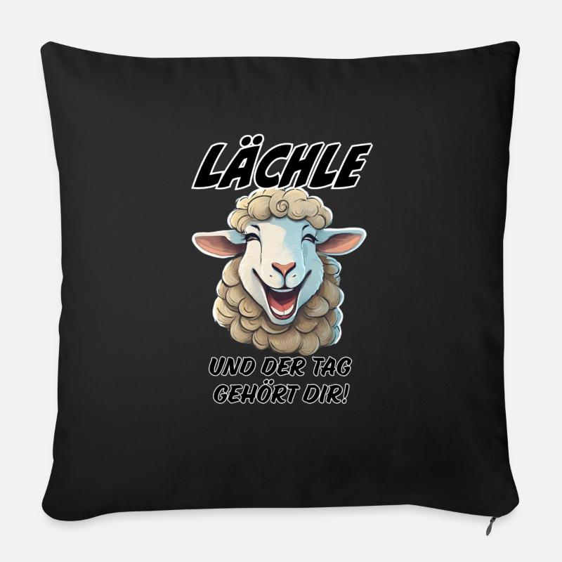 Lächle und der Tag gehört dir Schaf Schafe - Sofakissen mit Füllung 45 x 45 cm - Schwarz