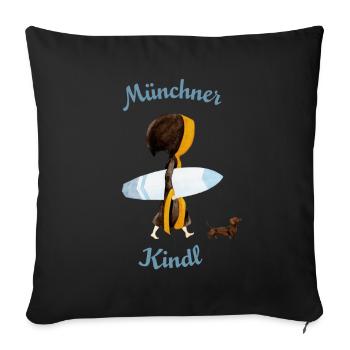 Münchner Kindl mit Surfbrett - Sofakissen mit Füllung 45 x 45 cm - Schwarz - Vorne
