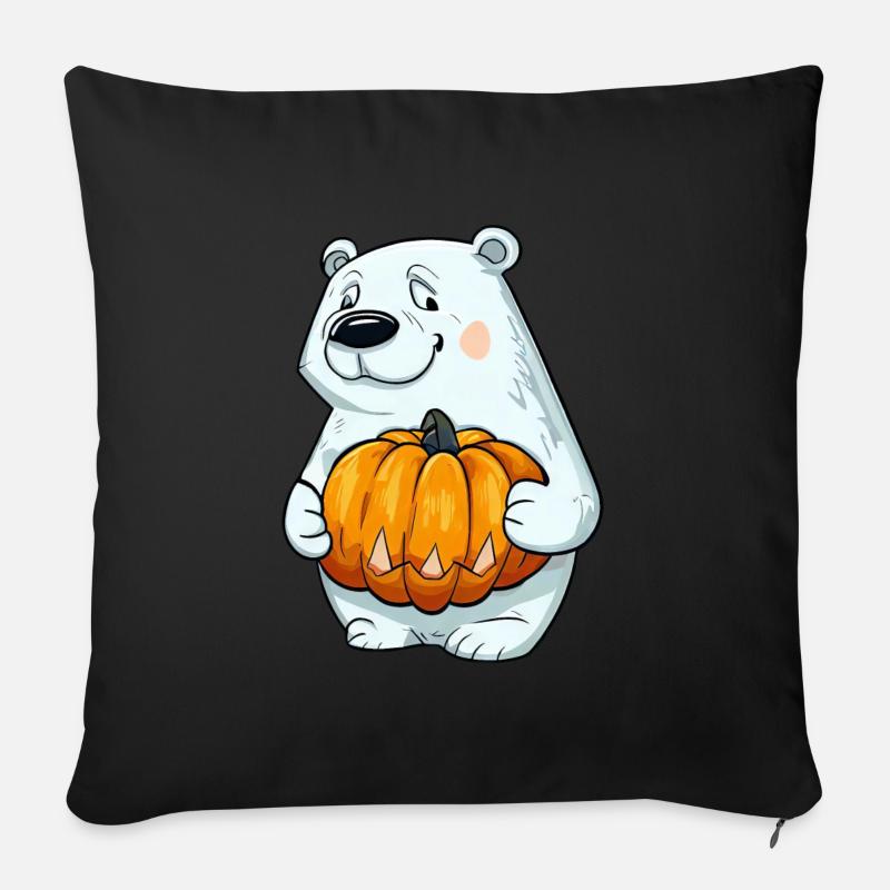 Halloween-Eisbär: Kürbis-Comic-Spaß - Sofakissen mit Füllung 45 x 45 cm - Schwarz