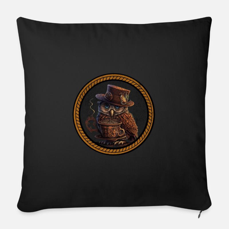 Chouette steampunk - Coussin et housse de 45 x 45 cm - noir
