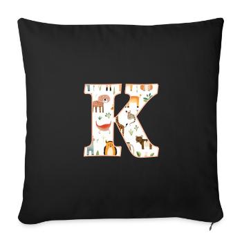 Letter K, Monogram, Animal Pattern - Sofa pillow with filling 45cm x 45cm - black - Front