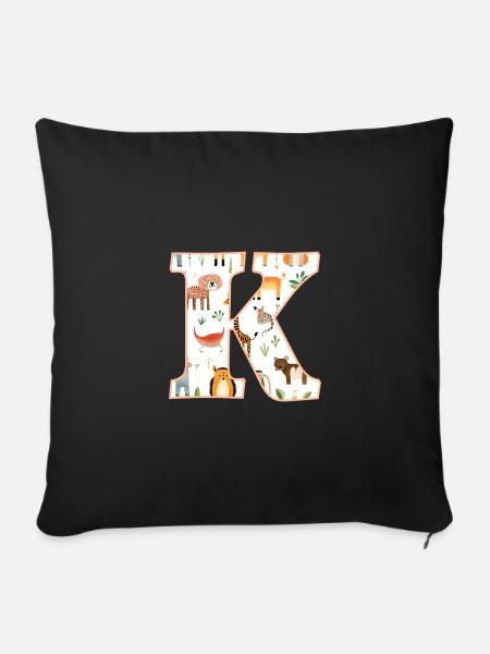 Buchstabe K, Monogramm, Tiermuster - Sofakissen mit Füllung 45 x 45 cm - Schwarz