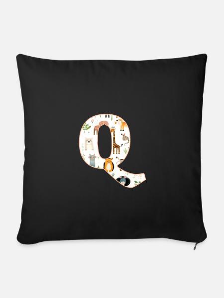 Buchstabe Q, Monogramm, Tiermuster - Sofakissen mit Füllung 45 x 45 cm - Schwarz