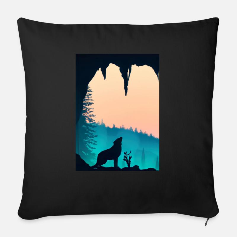 Wolf bei Nacht - Sofakissen mit Füllung 45 x 45 cm - Schwarz