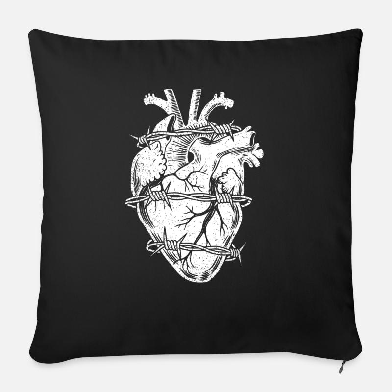 Stacheldraht Herz - Sofakissen mit Füllung 45 x 45 cm - Schwarz