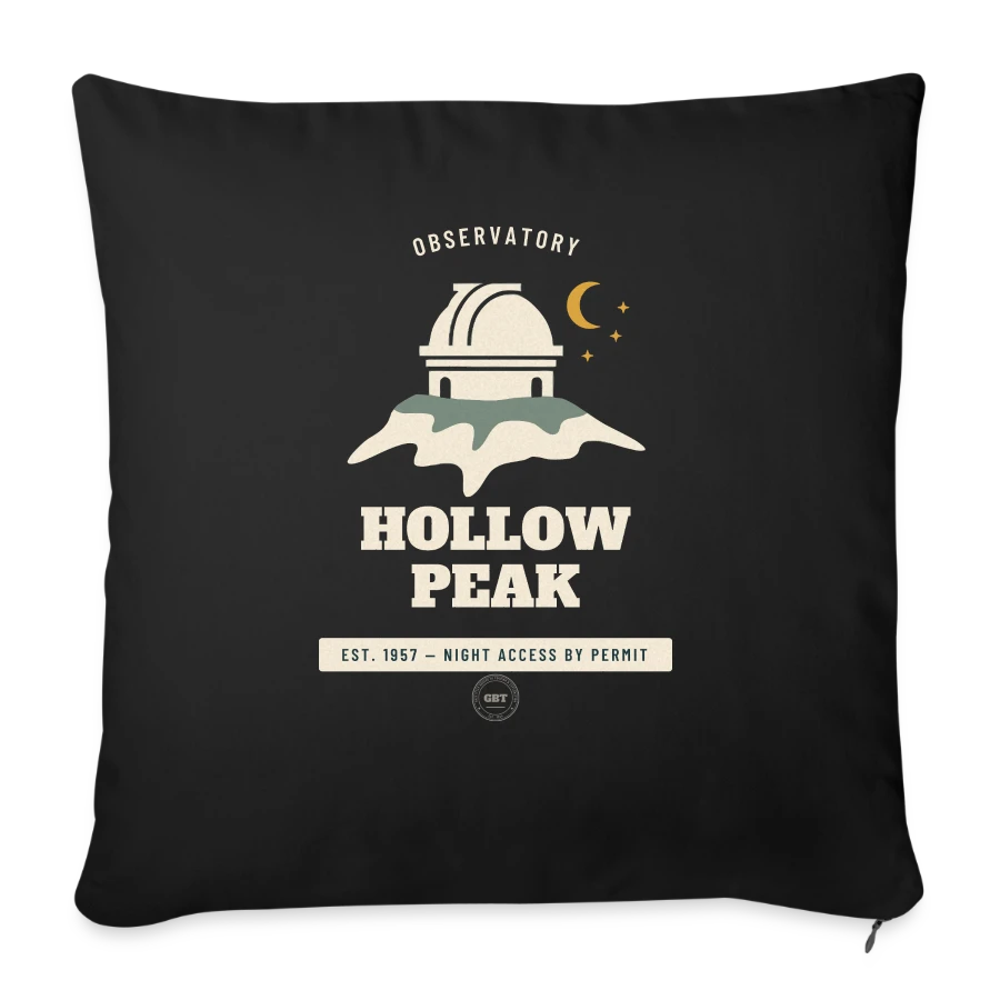 Hollow Peak badge on a sofa pillow with filling 45cm x 45cm, black, front