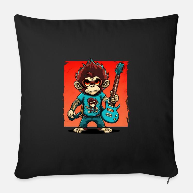 Affe Schimpanse spielt Acousitc Rock Gitarre - Sofakissen mit Füllung 45 x 45 cm - Schwarz