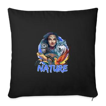 Natur Wolf Eule Schildkröte Frau für - Sofakissen mit Füllung 45 x 45 cm - Schwarz - Vorne
