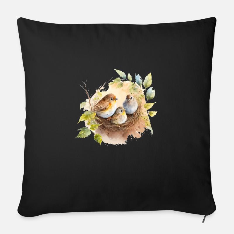 Oiseaux sur le nid - Coussin et housse de 45 x 45 cm - noir