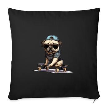 Skateboarding Mops für Skaters - Sofakissen mit Füllung 45 x 45 cm - Schwarz - Vorne