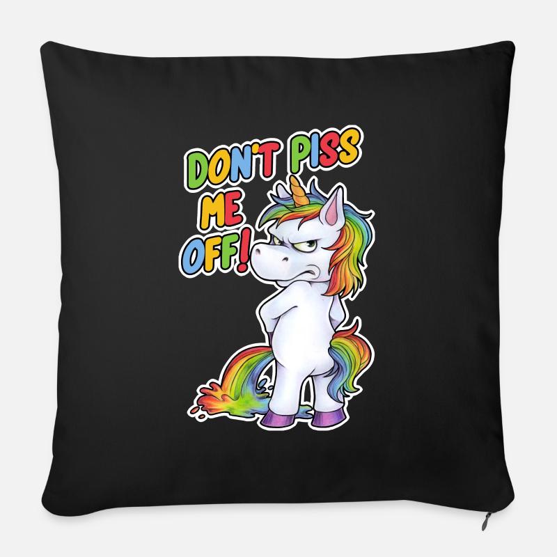 Witziges Einhorn beim Pinkeln mit pissigem Blick - Sofakissen mit Füllung 45 x 45 cm - Schwarz