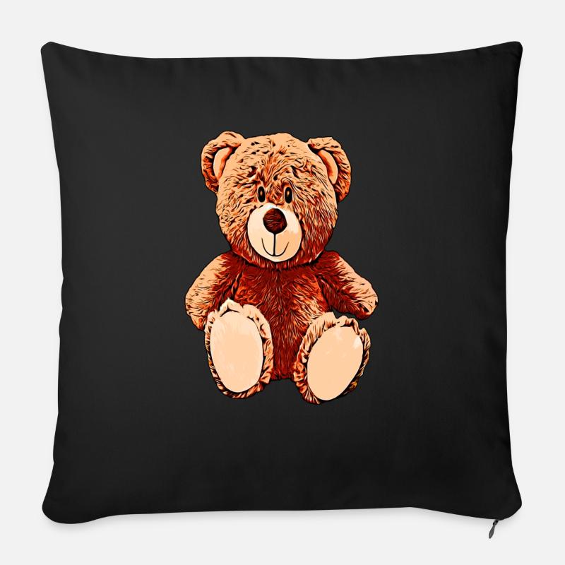 Légakulie Ours en peluche brun - Coussin et housse de 45 x 45 cm - noir