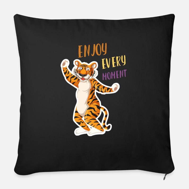 Dancing Tiger « Profitez de chaque instant » - Coussin et housse de 45 x 45 cm - noir