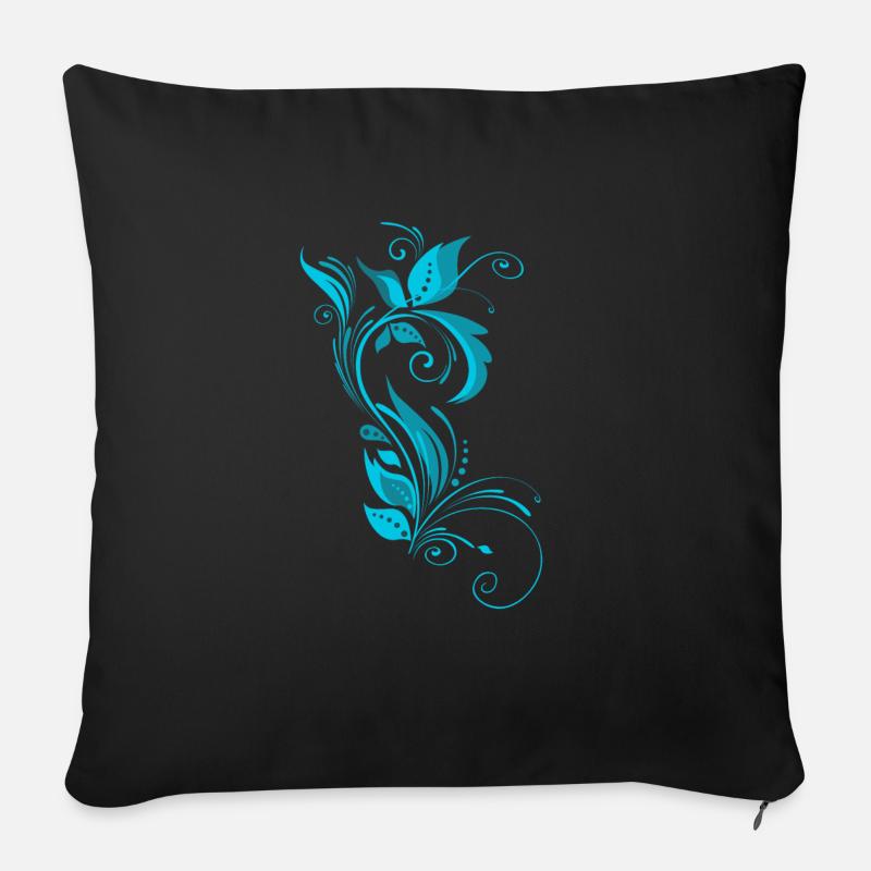 Blaues Ornamentmuster - Sofakissen mit Füllung 45 x 45 cm - Schwarz