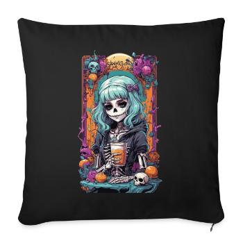 Gothic Girl citrouille épices Latte Design d’automne - Coussin et housse de 45 x 45 cm - noir - Devant