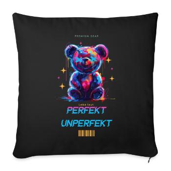 Perfectly Imperfect Colorful Teddy Bear, Premium Gear - Sofa pillow with filling 45cm x 45cm - black - Front
