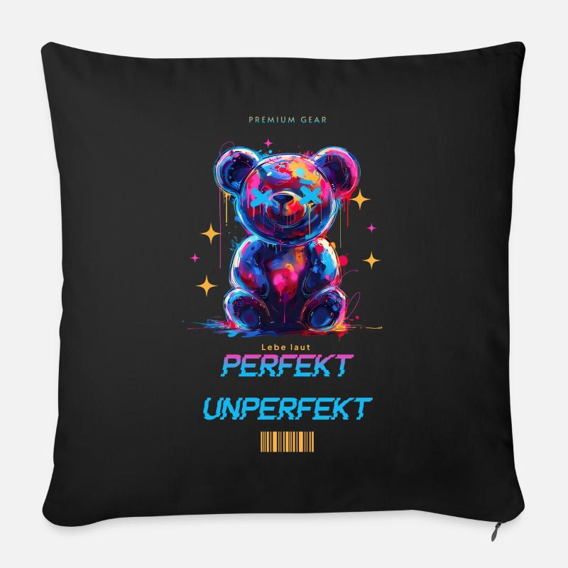 Perfekt Unperfekt Bunter Teddybär, Premium Gear - Sofakissen mit Füllung 45 x 45 cm - Schwarz