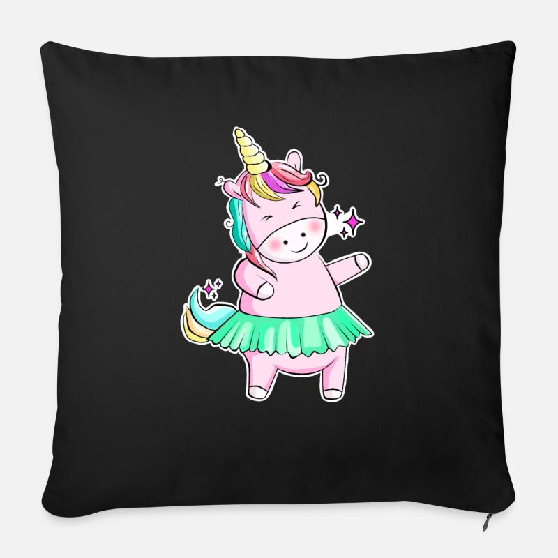 Autocollant de licorne mignon - Coussin et housse de 45 x 45 cm - noir