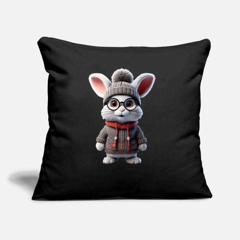 Mignon lapin avec pull tricoté Coussin et housse de 45 x 45 cm