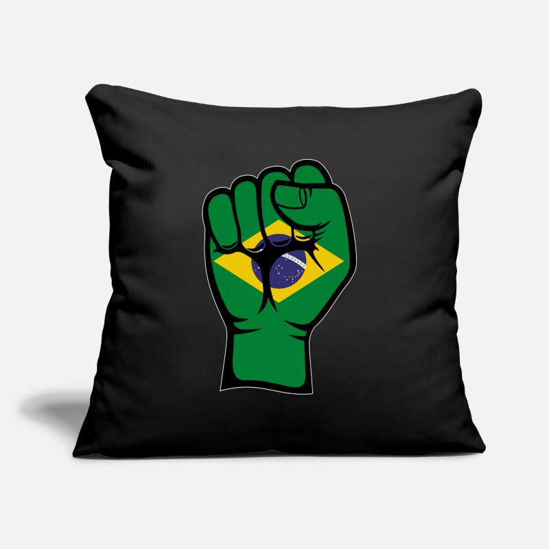Drapeau du Brésil Symbole de la main du poing Coussin et housse de 45 x 45 cm