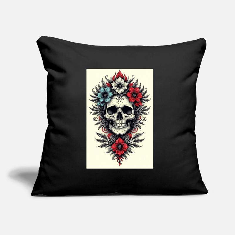 Style de tatouage de crâne de fleur Coussin et housse de 45 x 45 cm