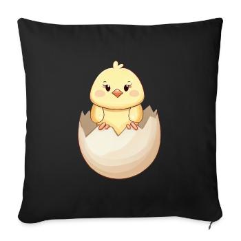 Süßes Kawaii Küken, Schlüpfen aus Eierschale - Sofakissen mit Füllung 45 x 45 cm - Schwarz - Vorne
