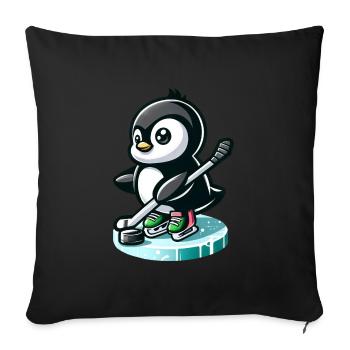 Joueur de hockey sur glace pingouin avec rondelle et - Coussin et housse de 45 x 45 cm - noir - Devant