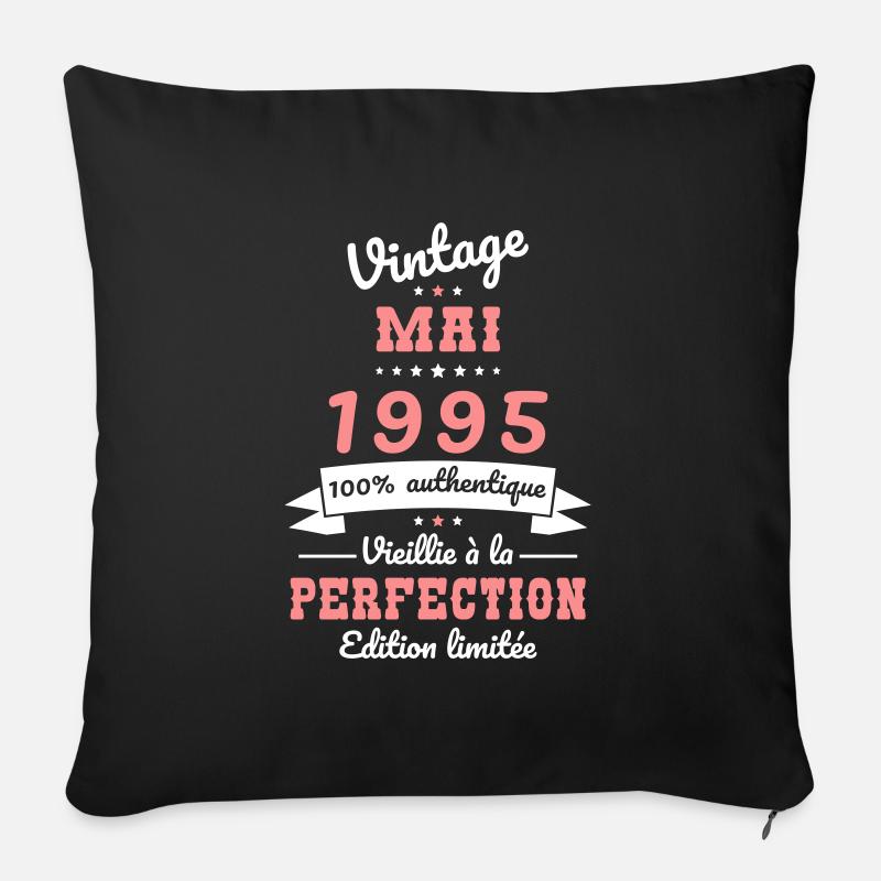 Anniversaire 30 ans - Vintage - Mai 1995 - Coussin et housse de 45 x 45 cm - noir