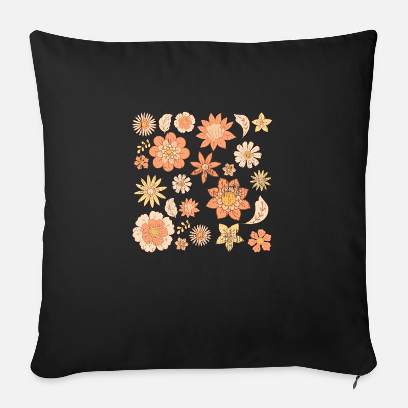 Süßes Retro-Blumenmuster - Sofakissen mit Füllung 45 x 45 cm - Schwarz