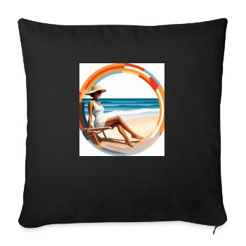 Artwork: Dame sur la plage - très élégant - Coussin et housse de 45 x 45 cm - noir - Devant