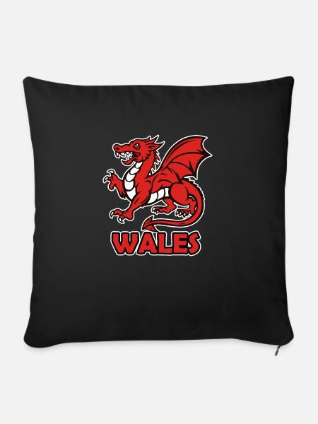 Walisischer roter Drache "WALES" - Sofakissen mit Füllung 45 x 45 cm - Schwarz
