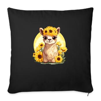 Alpaca with sunflowers - Sofa pillow with filling 45cm x 45cm - black - Front