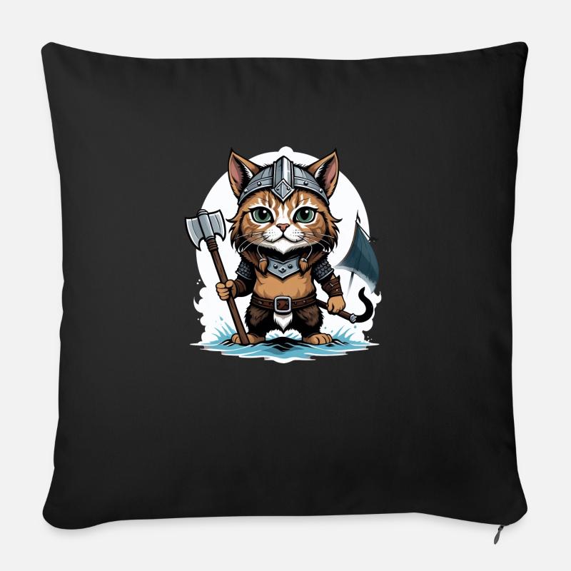 Chat Viking Viking Chat Cadeau Mignon - Coussin et housse de 45 x 45 cm - noir