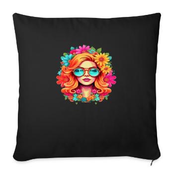 Flower power girl 6 - Coussin et housse de 45 x 45 cm - noir - Devant