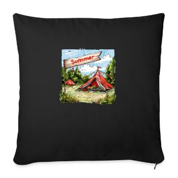 summer camp in field - Sofa pillow with filling 45cm x 45cm - black - Front