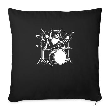 Cat plays the drums - Sofa pillow with filling 45cm x 45cm - black - Front