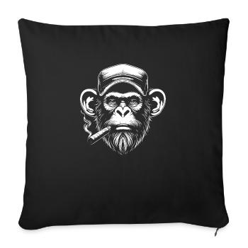 Singe avec casquette et cigare. - Coussin et housse de 45 x 45 cm - noir - Devant