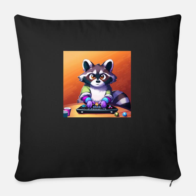 racoon playing computer games - Sofakissen mit Füllung 45 x 45 cm - Schwarz