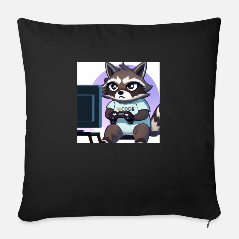 racoon playing computer games - Sofakissen mit Füllung 45 x 45 cm - Schwarz