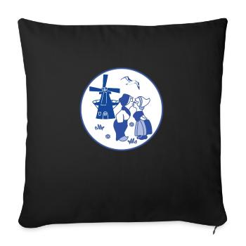 Bleu de Delft embrassant des enfants avec un moulin à vent - Coussin et housse de 45 x 45 cm - noir - Devant