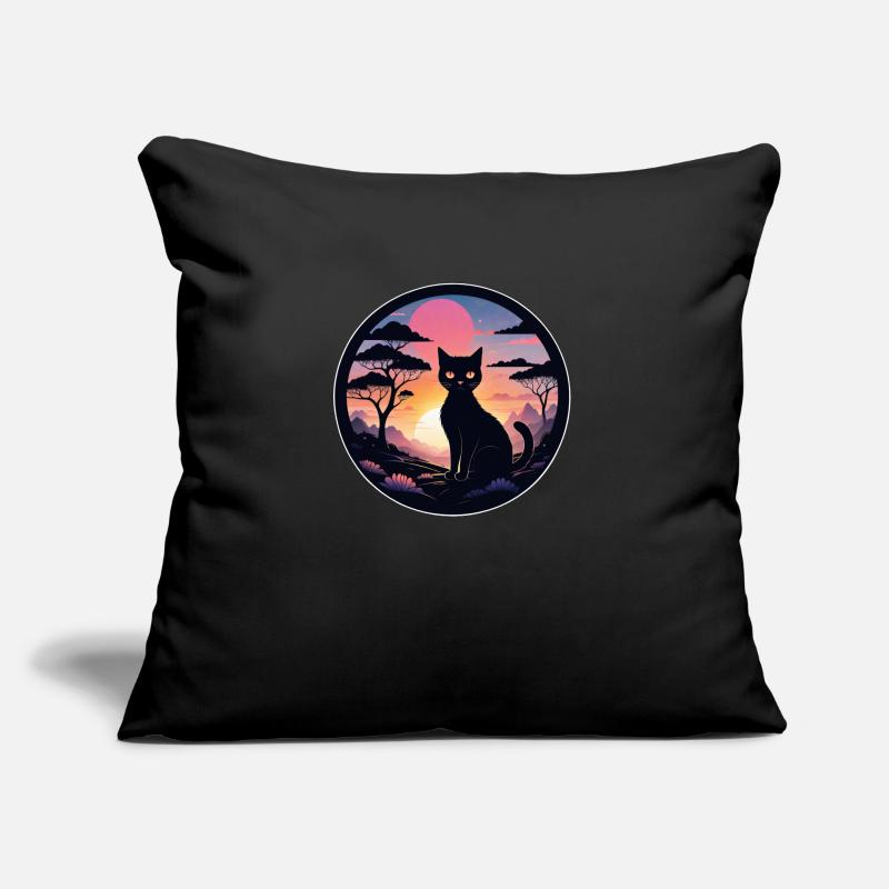 chat paysage et coucher de soleil Coussin et housse de 45 x 45 cm