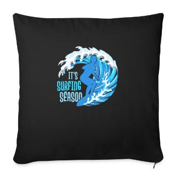 C’est la saison de surf Planche de surf Surfer Été - Coussin et housse de 45 x 45 cm - noir - Devant