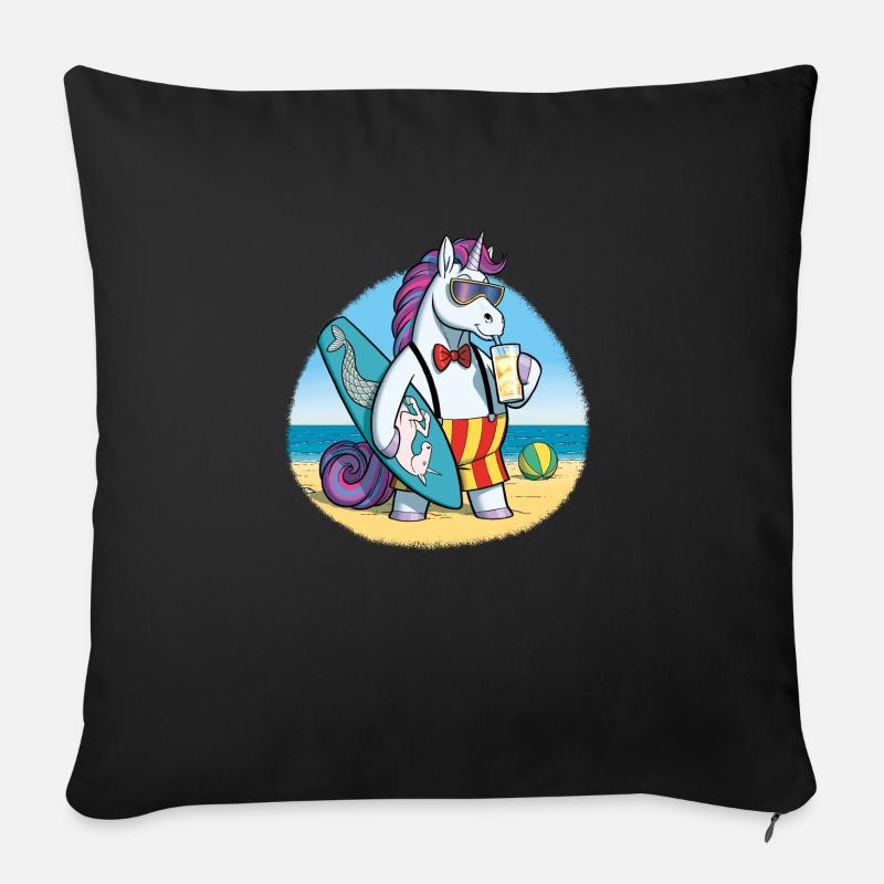 Unicorn Surfer - Sofakissen mit Füllung 45 x 45 cm - Schwarz