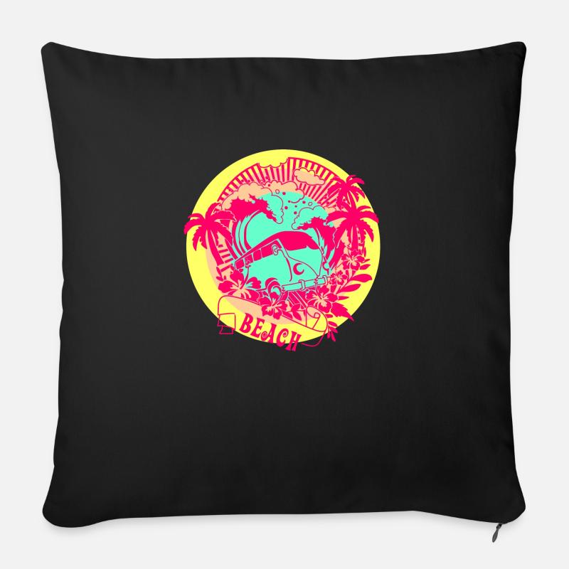 Plage Été - Coussin et housse de 45 x 45 cm - noir