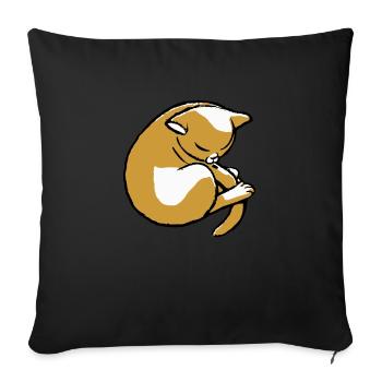 chat qui dort en boule - Coussin et housse de 45 x 45 cm - noir - Devant
