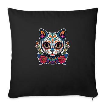 Cat Mexico - Dia de los Muertos - Sofa pillow with filling 45cm x 45cm - black - Front